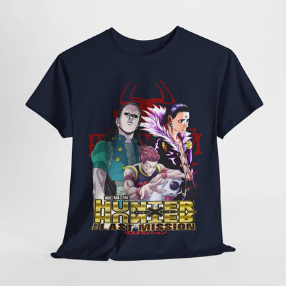 Elegant Hunter x Hunter T-shirt showcasing stunning graphics of beloved characters, enhanced by the stylish logo 'Hunter x Hunter: The Last Mission', ideal for anime enthusiasts.