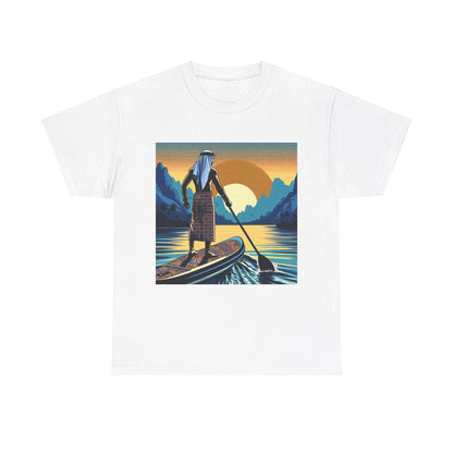 Unique paddleboarding scene on the Delightful Paddle Board T-Shirt by Dazzling Dreams Studio, celebrating love for nature and water sports.