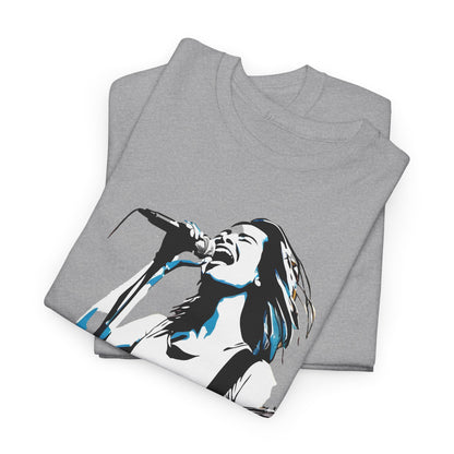 Stacked view of two Legend of Rock Graphic T-Shirts in grey, highlighting the unique graphic print perfect for music lovers.