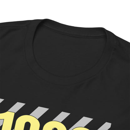 Close-up view of the neckline of the luxury Aston Martin DB4 GT Zagato men's t-shirt, highlighting the sleek black fabric and modern design.