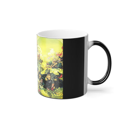 Discworld Witches Abroad Colour Morphing Mug featuring a dramatic display of iconic witches, making it a stunning conversation piece and essential for literary enthusiasts.