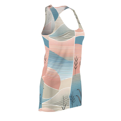 Alessia Marquise Sun-Kissed Pastel Hue Racerback Dress featuring an Abstract Sunset Pattern by Dazzling Dreams Studio, showcasing a serene blend of hues perfect for summertime elegance.