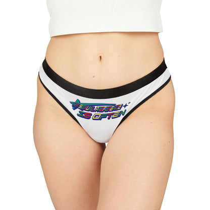 Elegant women's thong featuring a vibrant graphic design that states 'MY SEXUAL PREFERENCE IS OFTEN', showcased on a model, perfect for expressing individuality.