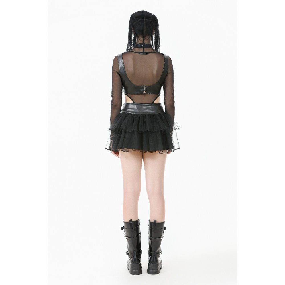 Fashion-forward goth mini skirt styled with combat boots, exemplifying a perfect blend of edgy and luxurious attire.
