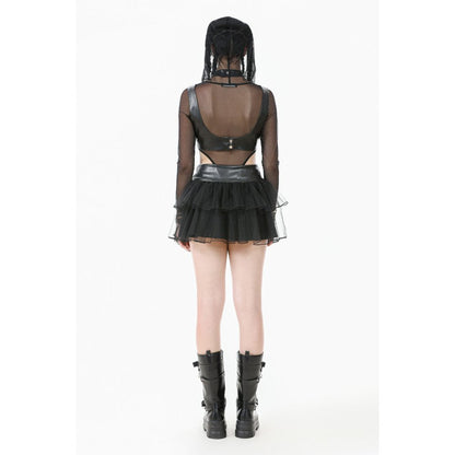 Fashion-forward goth mini skirt styled with combat boots, exemplifying a perfect blend of edgy and luxurious attire.