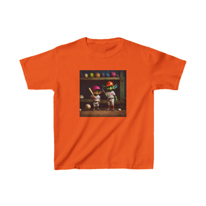 Kids Cute Alien Heavy Cotton T-Shirt in vibrant orange showcasing delightful alien graphics for adventurous children.