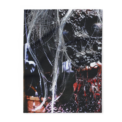 Luxurious Decorative and Warm Halloween Spooky Arctic Fleece Blanket featuring a hauntingly beautiful design, showcasing a skull adorned with spider webs and blood-like elements, perfect for adding a touch of elegance to your Halloween decor.