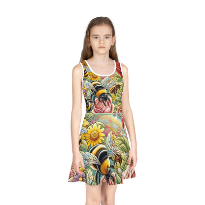 Sophia Childress Girls Summer Sundress styled for a sunny day, highlighting its charming A-line silhouette and delicate straps by Dazzling Dreams Studio.