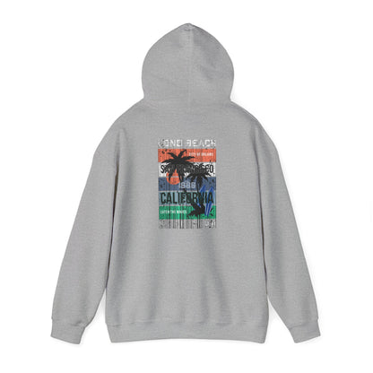 Stylish grey hoodie adorned with an eye-catching San Francisco surf design, showcasing the essence of California through bold colours and elegant graphics.