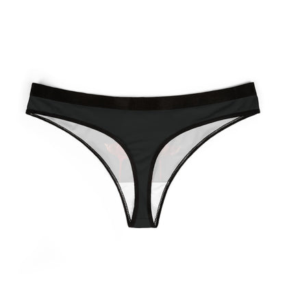 Elegant black cheeky women's thong featuring a playful design with glossy red lips and dripping liquid, perfect for romantic occasions and birthdays.