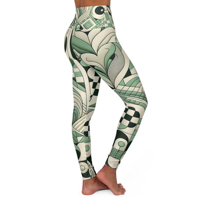 Close-up of Vivienne Lacroix leggings featuring luxurious pastel green fabric and vibrant prints, from Dazzling Dreams Studio, a statement piece for modern wardrobes.