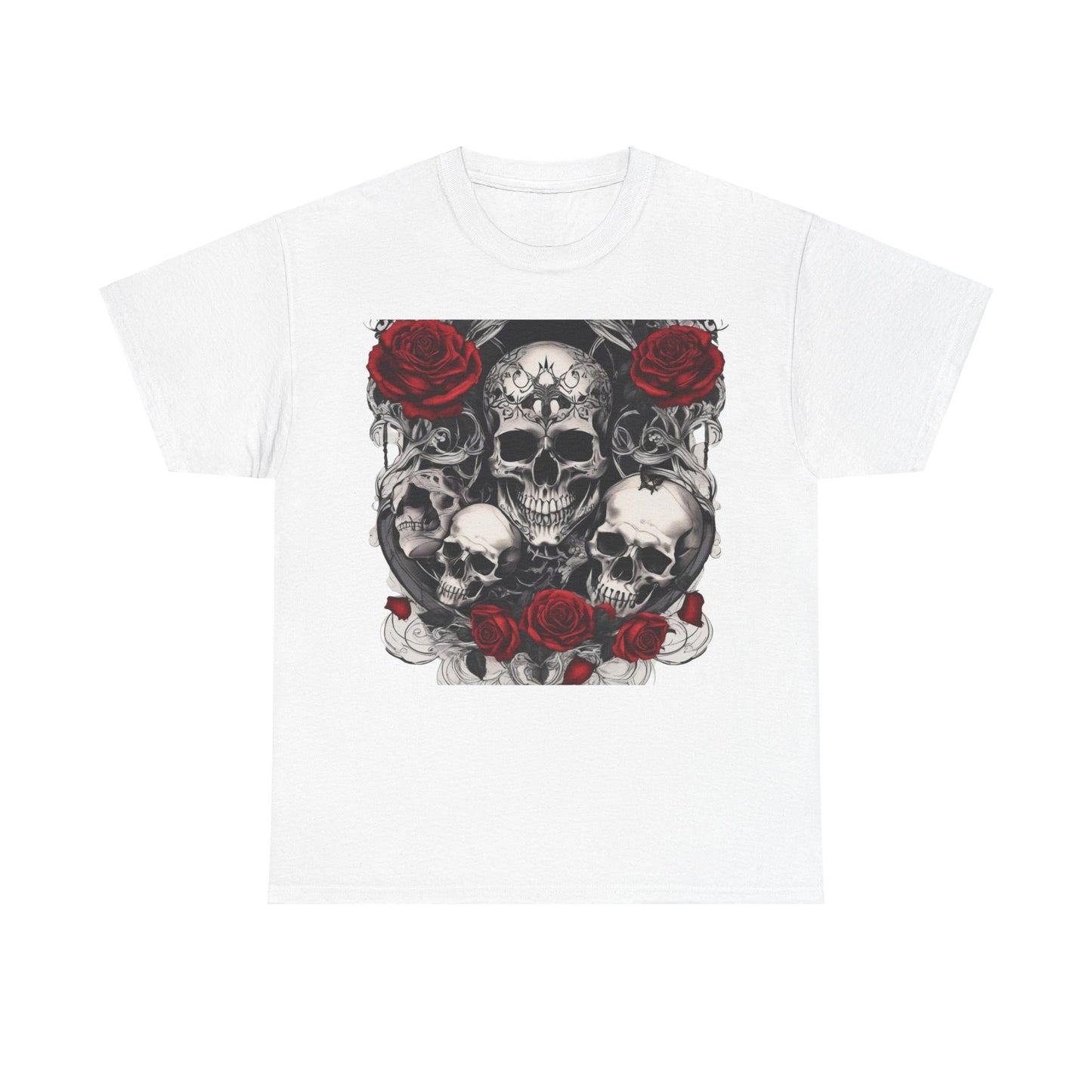 Skulls and Roses Cotton Tee, Unisex Graphic Shirt, 7 color choice