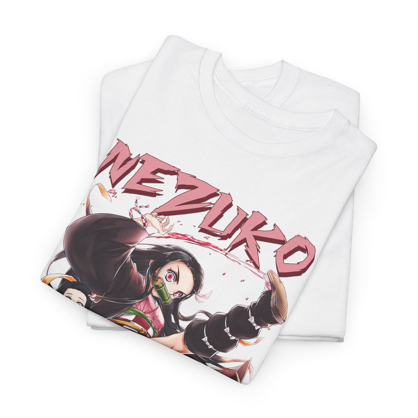 Stylishly displayed Nezuko Kamado T-Shirt on a neutral backdrop, capturing intricate graphics of Nezuko, suited for casual or formal anime-themed occasions.