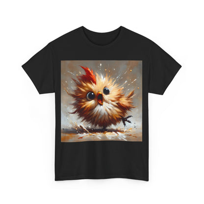 Explosive Joy Tee - Cartoon Bird Edition: An elegant black unisex cotton t-shirt featuring a unique lively bird graphic, perfectly encapsulating playful luxury.
