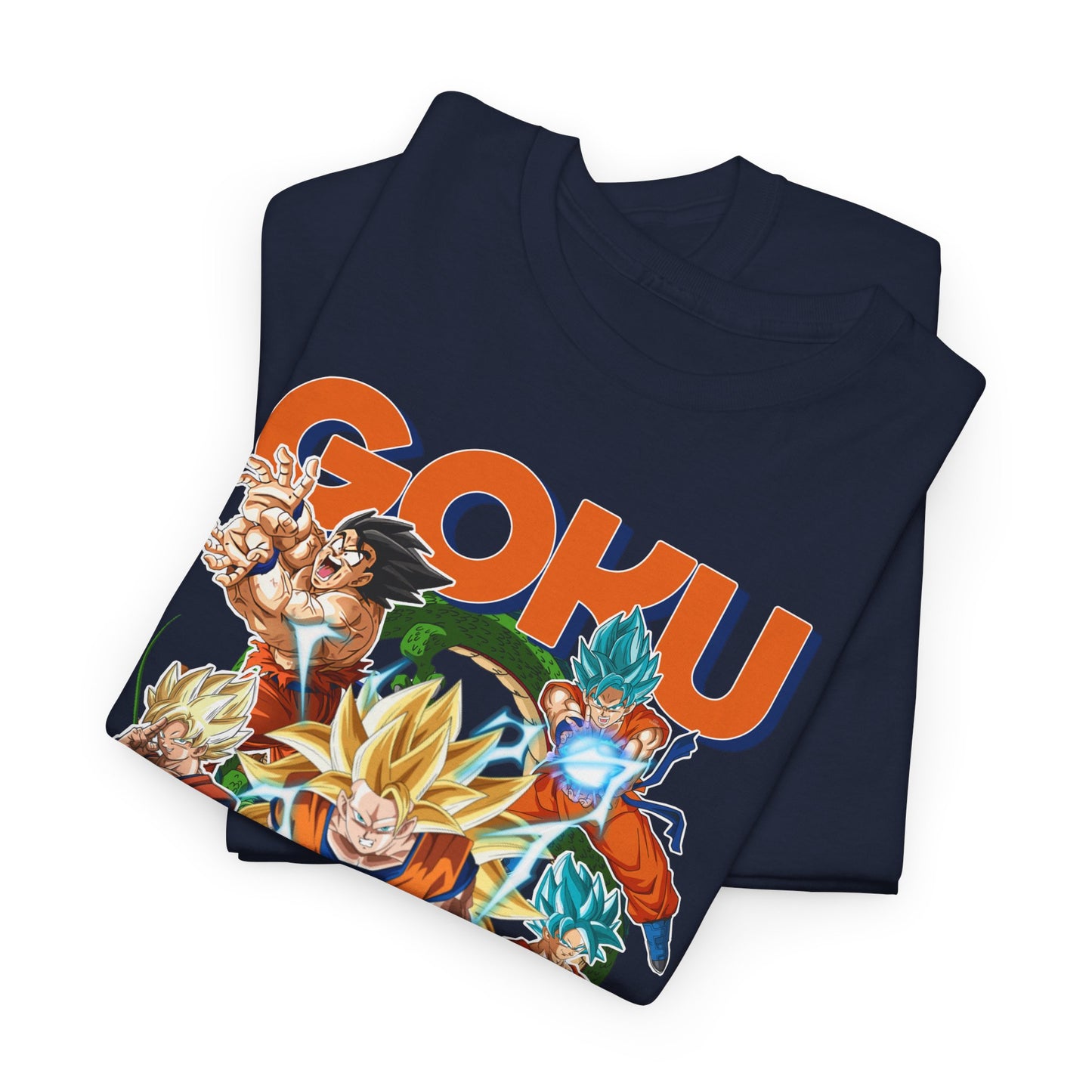 Sophisticated folded GOKU Power Surge T-Shirts showcasing their unique Dragon Ball Z graphics, a luxurious addition to any anime fashion collection.