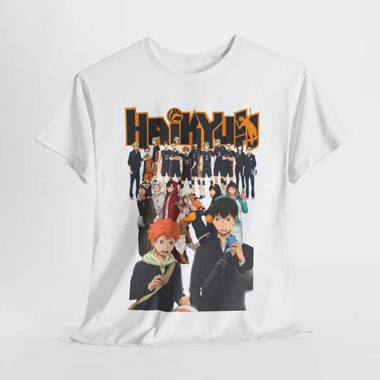Exquisite Haikyuu!! All-Stars T-Shirt featuring vibrant anime graphics, showcasing beloved characters in vivid detail on a white background.