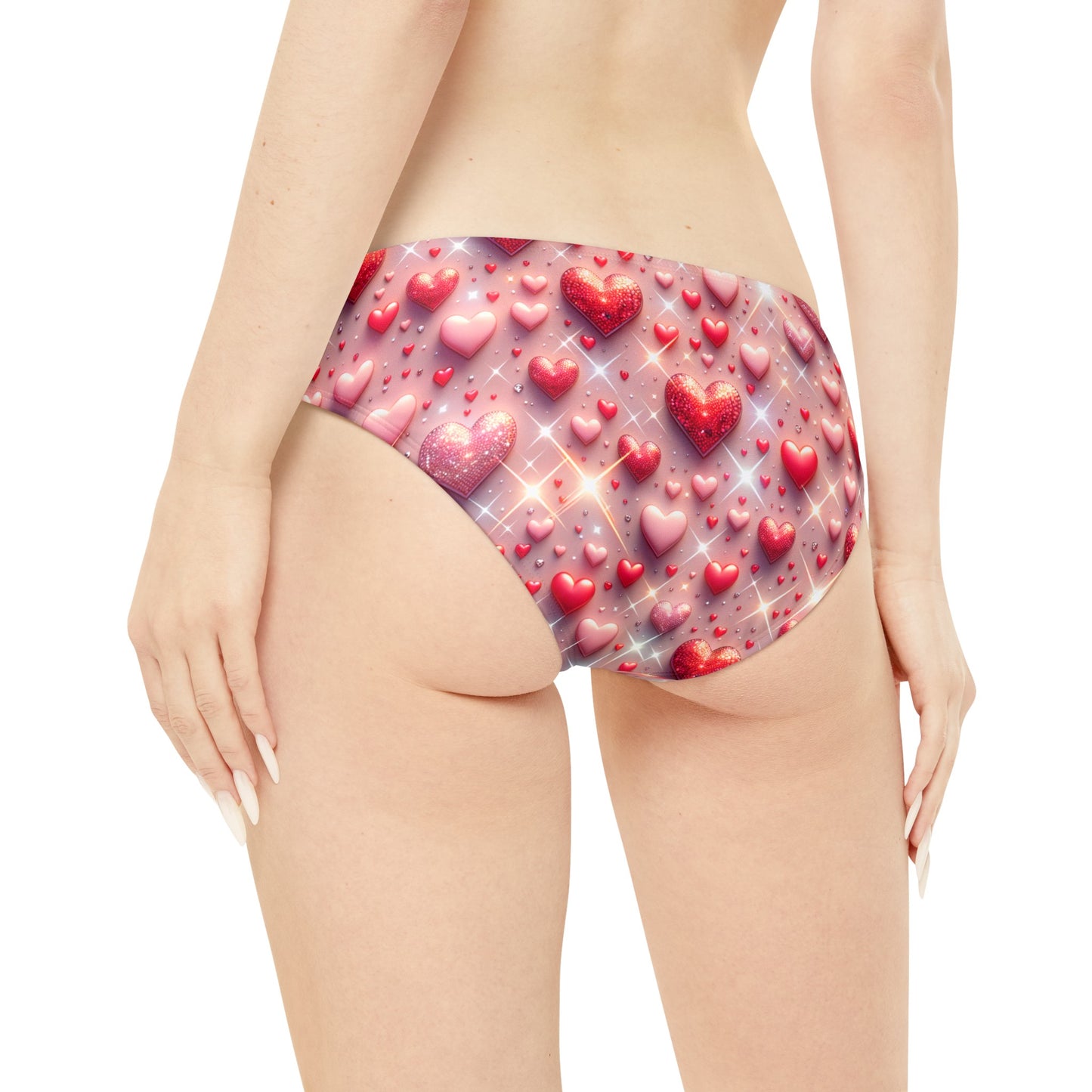 Glittering hearts  Loop Tie Side Bikini Bottom