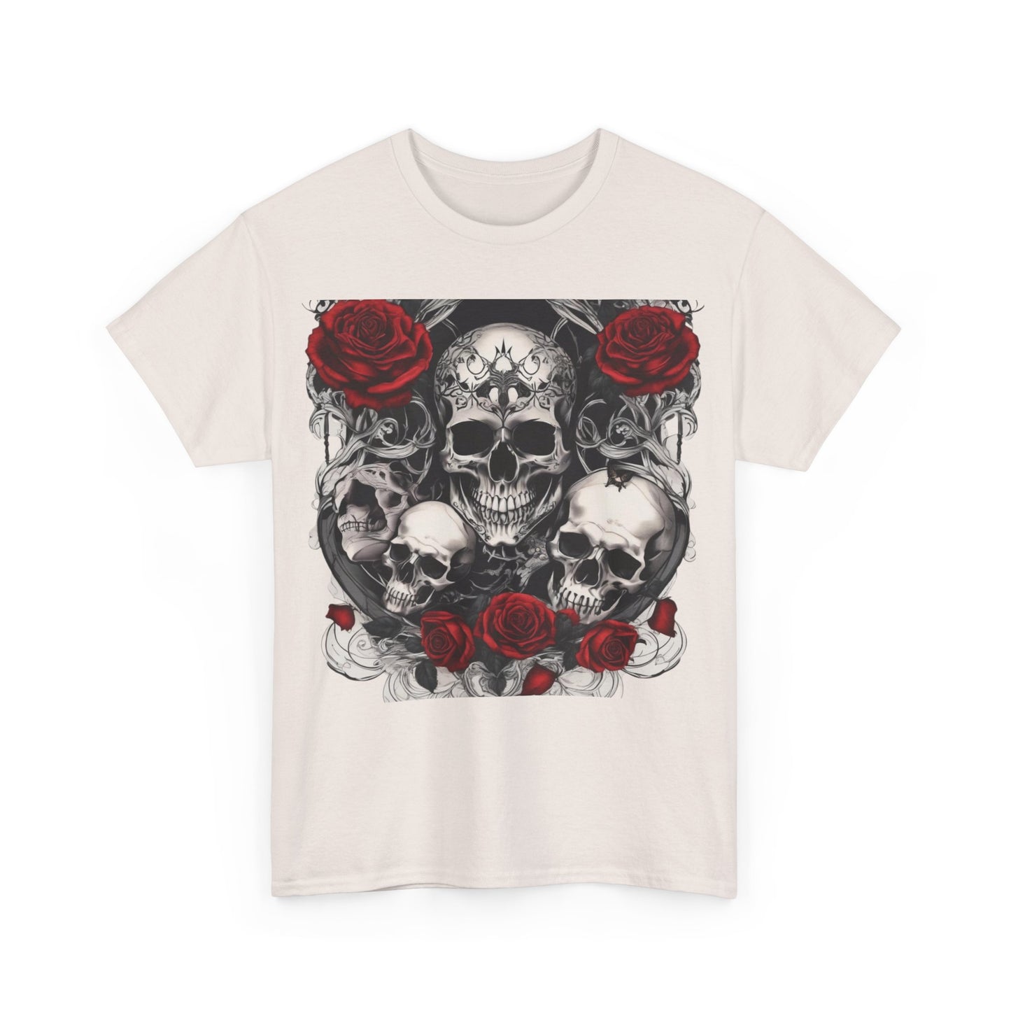 Skulls and Roses Cotton Tee, Unisex Graphic Shirt, 7 color choice