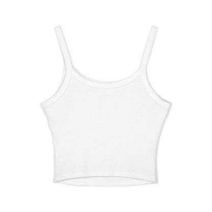 Classic Women's Spaghetti Strap Tank Top in pristine white, ideal for layering or casual wear, a timeless addition to any wardrobe.
