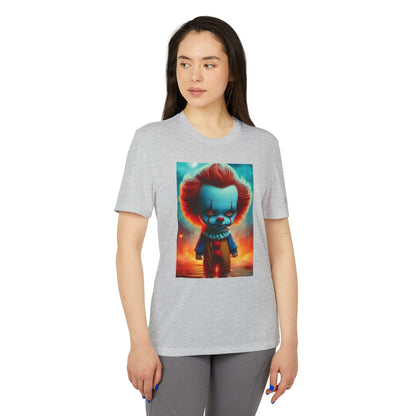 Adidas Unisex Halloween Pennywise Cute T-shirt in sophisticated grey, adorned with a charming Pennywise graphic, ideal for festive occasions.