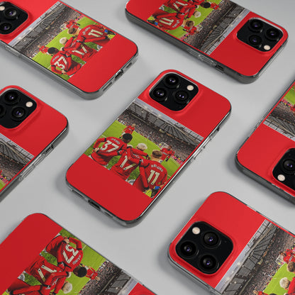 Multiple Manchester United Mainoo Garnach Hojlund Soft Phone Cases displayed together, representing luxury and fan dedication.