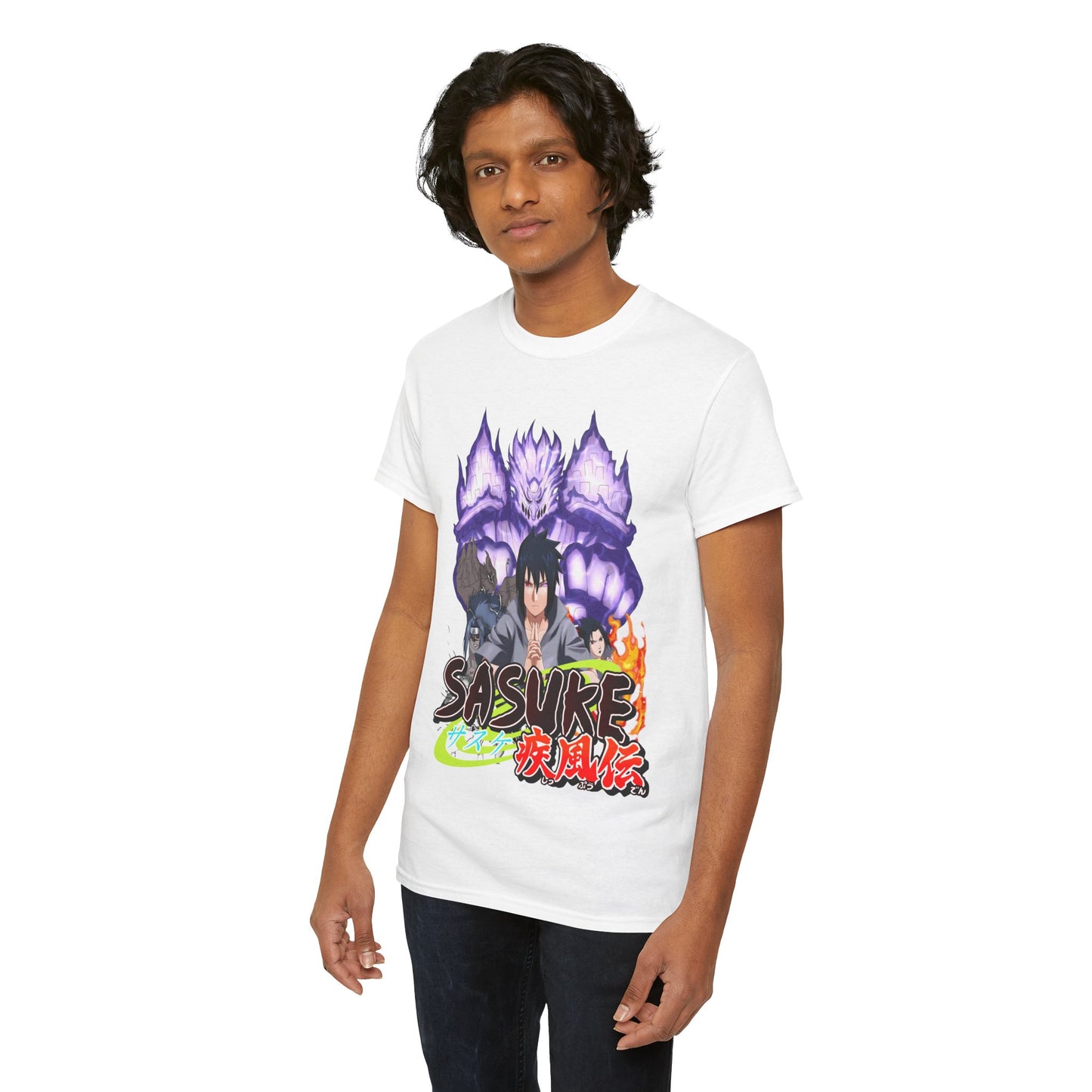 Luxury Sasuke Graphic Tee featuring a bold design with iconic characters from Naruto, perfect for anime enthusiasts.