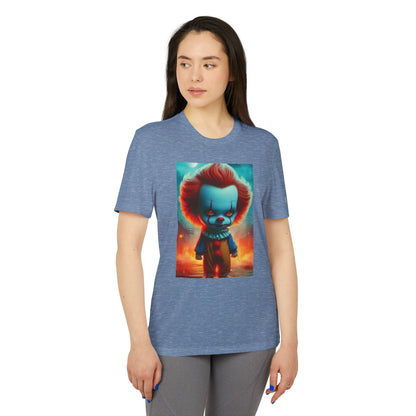 Fashionable front display of the Adidas Unisex Halloween Pennywise Cute T-shirt, featuring an adorable design of Pennywise, ideal for a stylish spooky season.