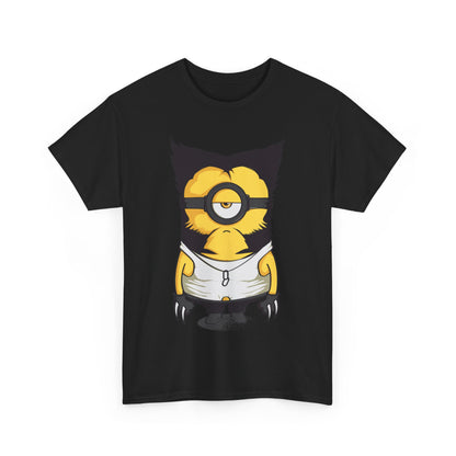 Front view of the Minion Wolverine Unisex T Shirt showcasing a cute Minion character styled like Wolverine, making it a great addition to any funny T shirt collection for Minion lovers.
