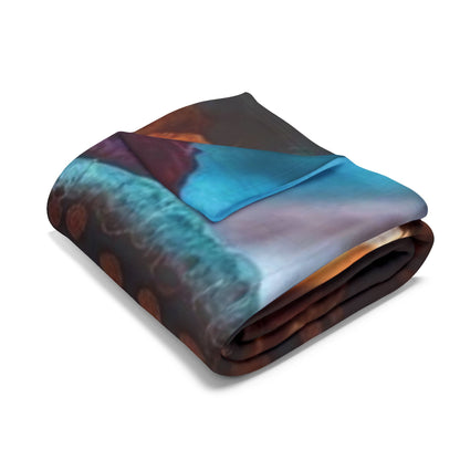 Artfully folded Decorative and Warm Halloween Dia Del Muerte Arctic Fleece Blanket, displaying a captivating blend of colours and designs with a seasonal appeal.