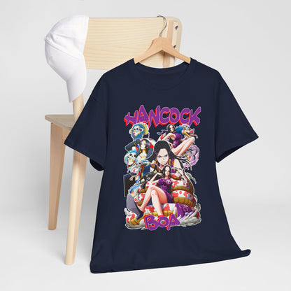 Chic Boa Hancock T-shirt paired with a white cap, showcasing vibrant anime artistry, perfect for casual wear or special outings, designed for anime lovers with a taste for style.