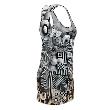 Stylish close-up of the Valentina Belleveau Racerback Dress by Dazzling Dreams Studio, highlighting the dynamic checkerboard print and soft, premium fabric, perfect for versatile styling and effortless grace.