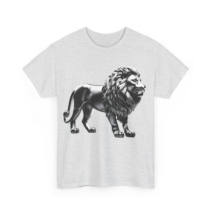 Chic grey Silver Majestic Lion Graphic T-Shirt presenting a bold lion graphic, ideal for luxury streetwear.
