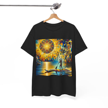 Luxurious fabric composition of the Delightful Paddle Boarding T-Shirt by Dazzling Dreams Studio, showcasing its soft and breathable material.