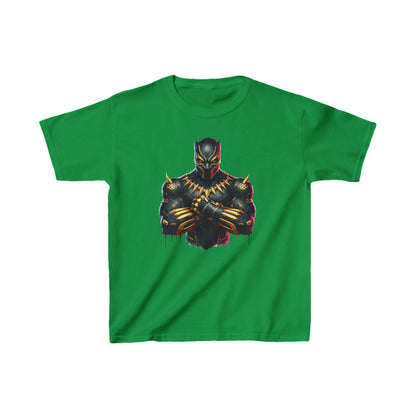 Child’s Unleash Your Inner Hero: Black Panther Unisex Graphic Tee Shirt Kids in vibrant green, adorned with a powerful Black Panther illustration.