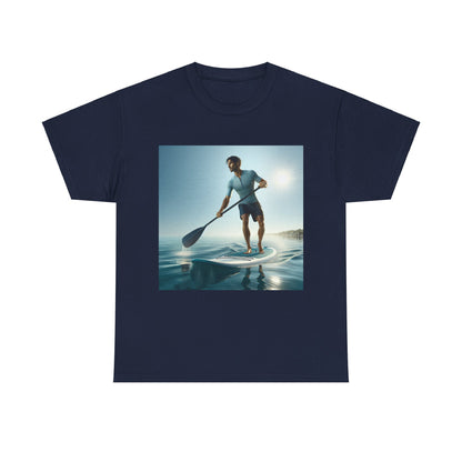 Delightfull Paddle Board Adventure T-Shirt by Dazzling Dreams Studio featuring a stunning paddleboarding graphic, ideal for water sports enthusiasts, showcasing luxurious style and comfort.