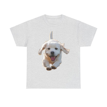 Leaping puppy Graphic T-Shirt in grey, elegantly displaying a playful leaping puppy graphic, ideal for stylish streetwear fashion.