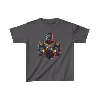 Child’s Unleash Your Inner Hero: Black Panther Unisex Graphic Tee Shirt Kids in charcoal grey, displaying a dynamic Black Panther graphic.