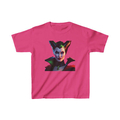 Maleficent Kids Tee in vibrant pink, featuring the captivating image of the iconic Disney character Maleficent, crafted from high-quality cotton for comfort and style.