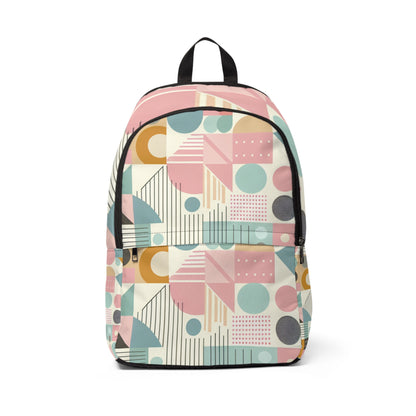 Stylish Modern Geometric Pastel Backpack in soft pink, mint green, and pale lavender by Dazzling Dreams Studio, showcasing a contemporary geometric pattern for a luxurious fashion statement.