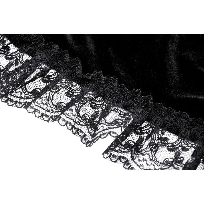 Elegant Dark in Love Lavinia Velvet and Lace Shrug showcasing dramatic bell sleeves and intricate lace trim, perfect for gothic fashion enthusiasts.