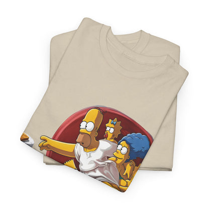 The Simpsons Creation of Adam Graphic T-Shirt showcasing a delightful design featuring Homer, Marge, Bart, and Lisa, perfect for a stylish and humorous wardrobe addition.