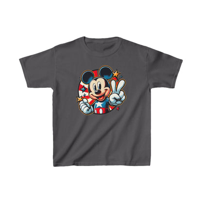 Luxurious Child's Mickey Mouse Pop Art Unisex Graphic Tee Shirt Kids featuring a vibrant illustration of Mickey Mouse in a spirited pose, perfect for stylish youngsters.