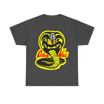 Cobra Kai Graffiti Graphic Unisex T-Shirt in dark grey, showcasing an eye-catching Cobra Kai logo, ideal for high-end casual attire.