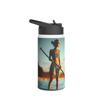 Sophisticated Fantasy Paddleboarding Stainless Steel Water Bottle viewed from a side angle, embodying luxury and style for paddleboarding aficionados.