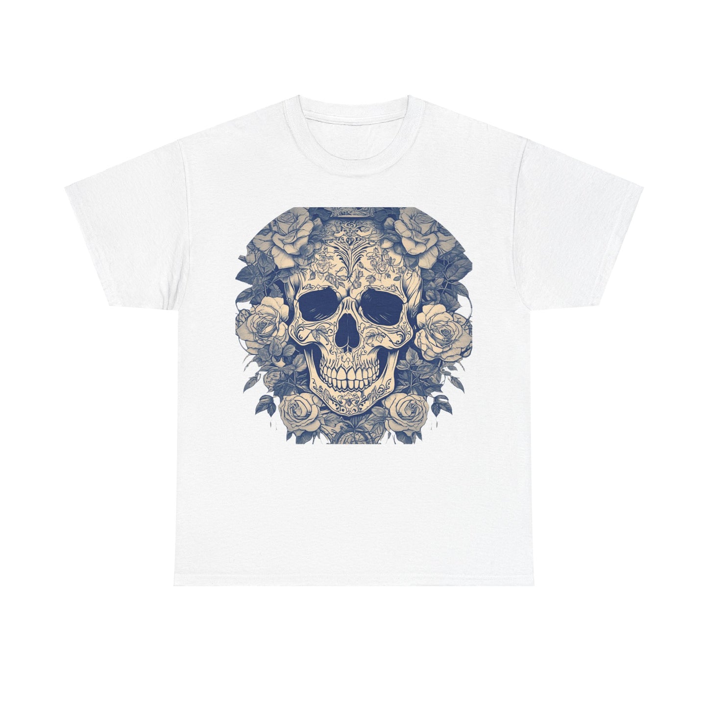 Skulls and Roses Cotton Tee, Unisex Graphic Shirt, 7 color choice