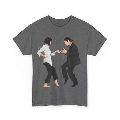 Stylish Pulp Fiction Graphic T-Shirt in dark grey; featuring the classic dance scene from the film, perfect for casual luxury wear.