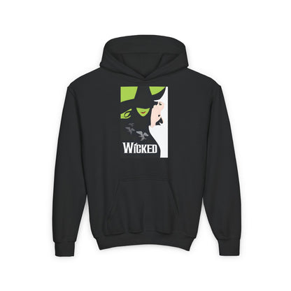 Child's Wicked Movie Graphic Pullover Hoodie in black, elegantly displaying the beloved Wicked Movie logo with a sophisticated aesthetic, ideal for trendsetting youth.