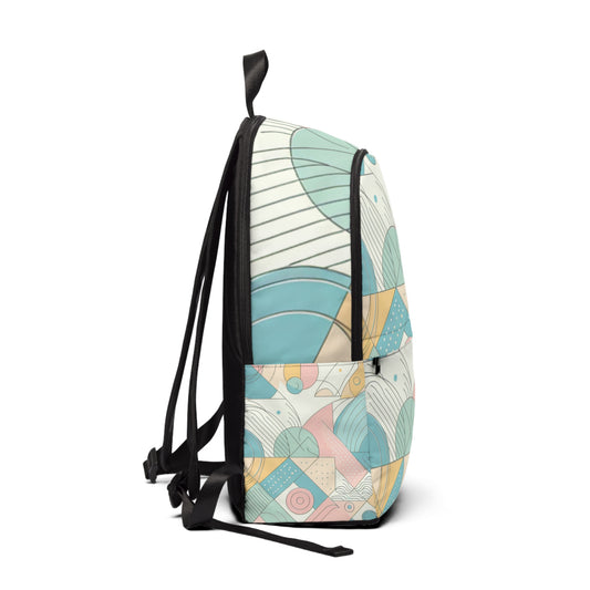 Elegant geometric backpack by Dazzling Dreams Studio showcasing soft pastel colours and contemporary design ideal for modern fashionistas.