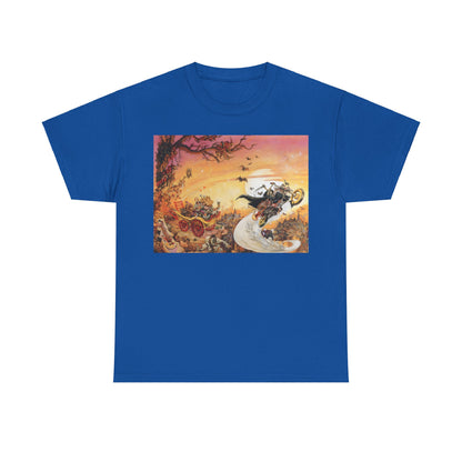 Striking Discworld Soul Music Graphic Unisex T-Shirt in royal blue with captivating album cover art; an upscale literary tee for the fashion-conscious.