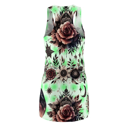 Stylish back view of the Chic Women's Designer Racerback Dress with intricate floral patterns, ideal for casual and beach events.